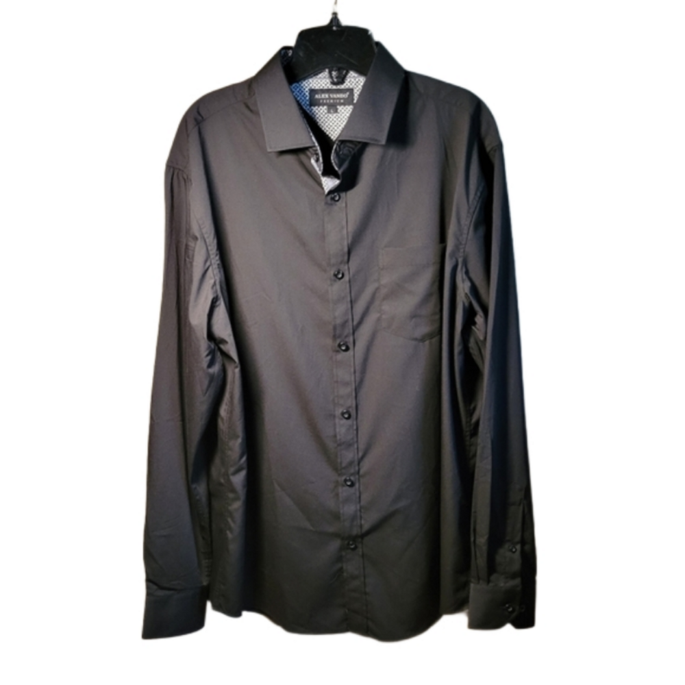 Alex Vando Premium Easy Care Large bamboo blend black collar button down shirt